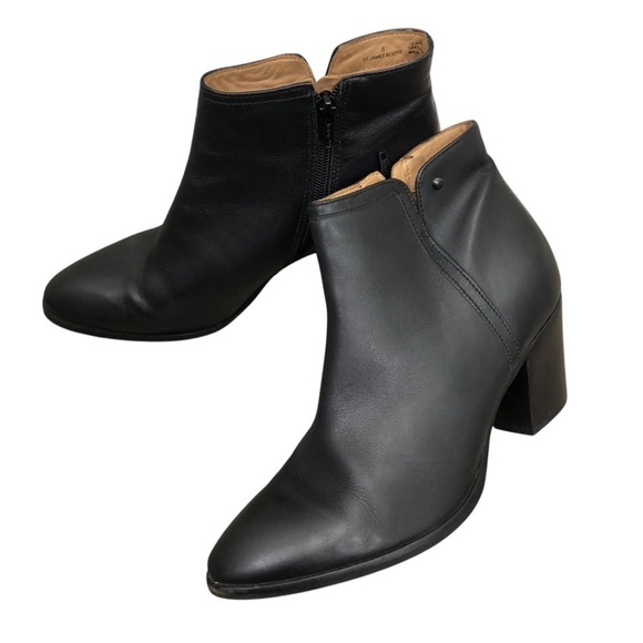 Driver Club USA St James Leather Comfort Boot Sz 8 Black Block Heel Minimalist - Picture 3 of 13